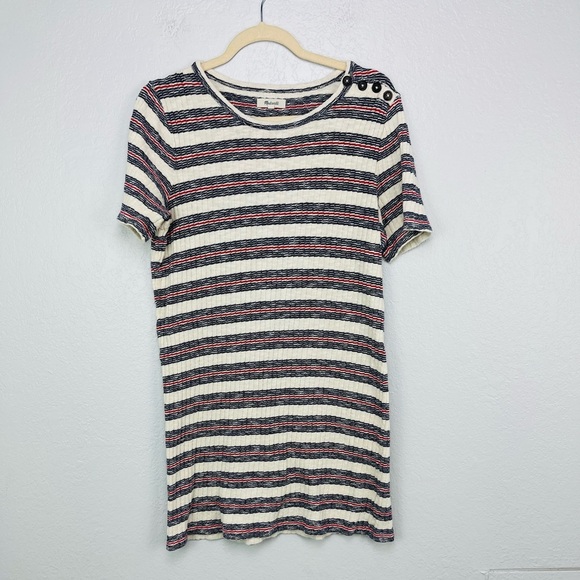 MADEWELL Ribbed Knit Striped Mini T Shirt style Casual Dress - Picture 3 of 7